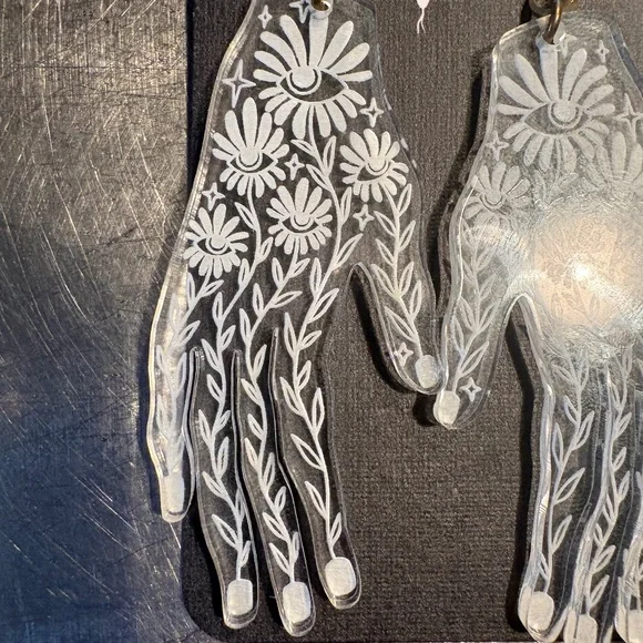 While Odin Sleeps Lucite Hand Earrings NWT - Picture 2 of 6